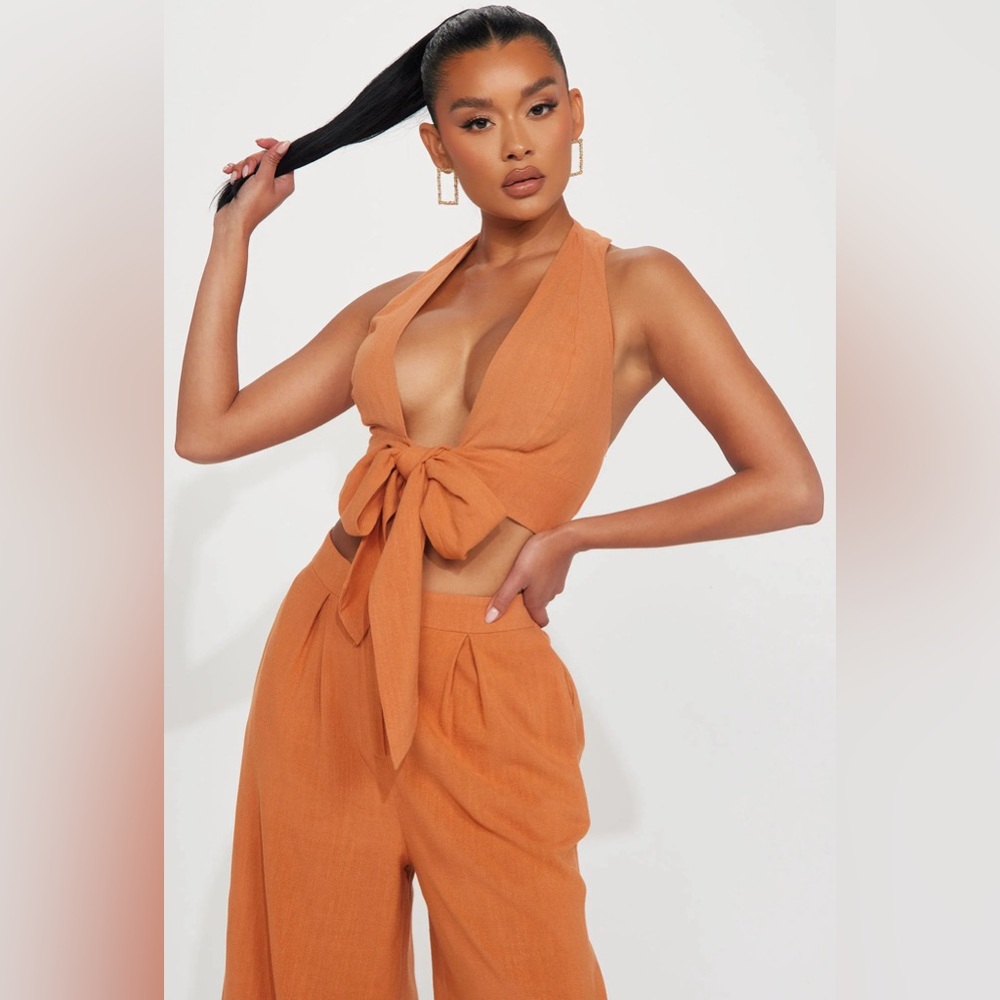 Destinee Linen Matching Pant Set Rust size L/XL Fashion Nova